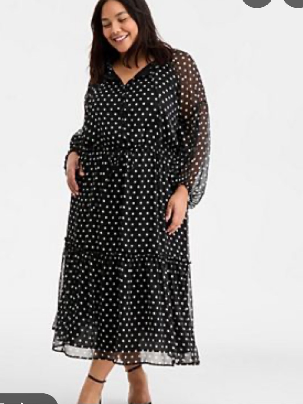ON 34 Chic Black Polka Dot Long Sleeve midi Dress Size 3X NWT